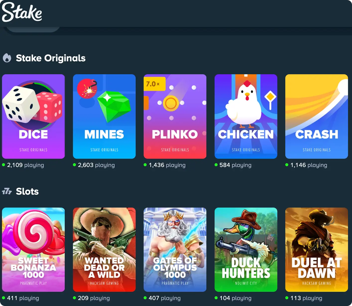 Stake casino slots and original games